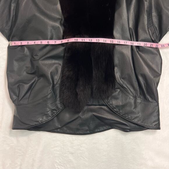 Vintage 1980s Jacqueline Ferrar Leather Coat with Fox Fur Trim Size Large - Picture 14 of 16